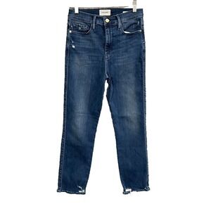Frame Le Sylvie Crop‎ Skinny Jeans Womens 28 6 Blue Denim Distressed High Rise
